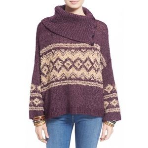 Free People Fair Isle Split Neck Cowl Sweater